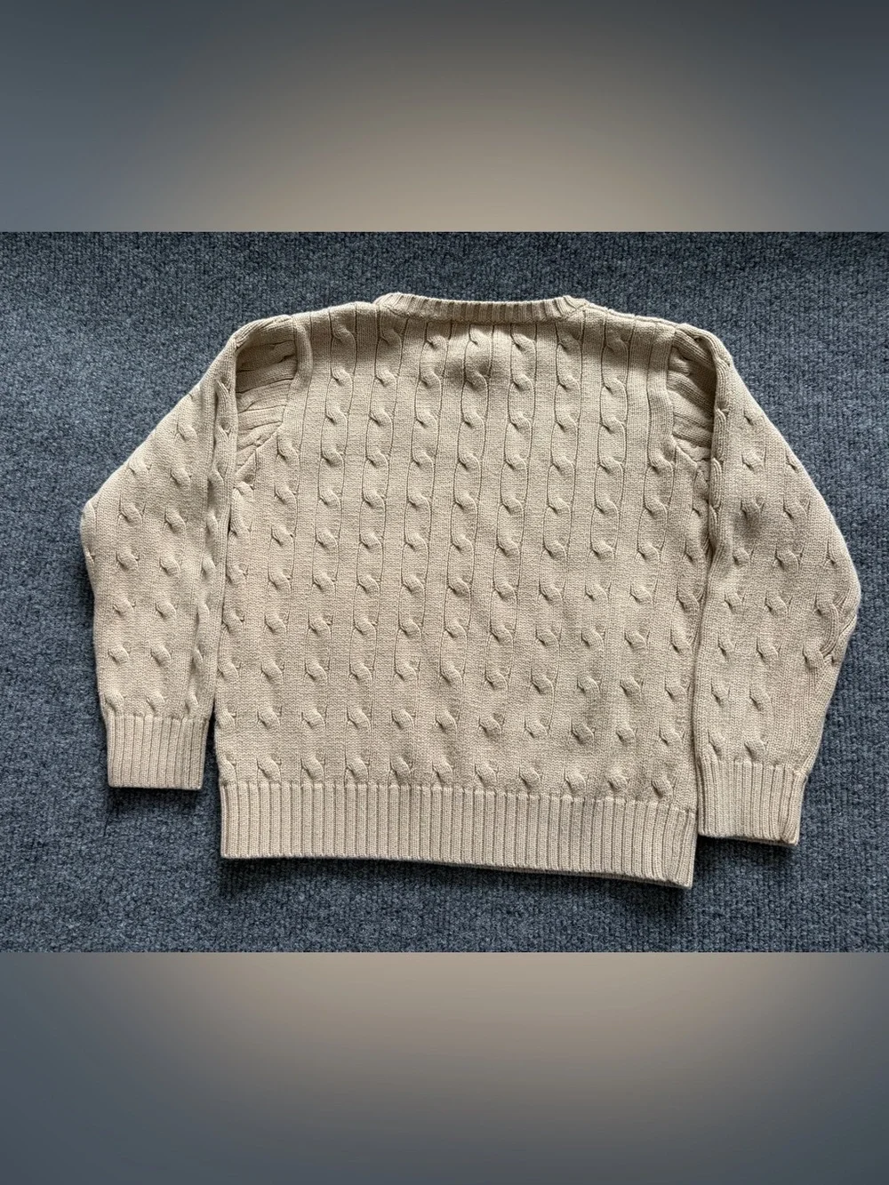 Polo Ralph Lauren Boys Size 5 Cable Knit Sweater Beige Tan Cotton Pony